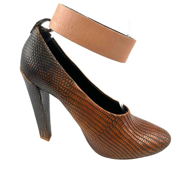 CELINE LIZARD ANKLE STRAP PUMPS EMBOSSED LEATHER SHOES Phoebe Philo SZ 38EU/ 8US - Picture 2 of 10